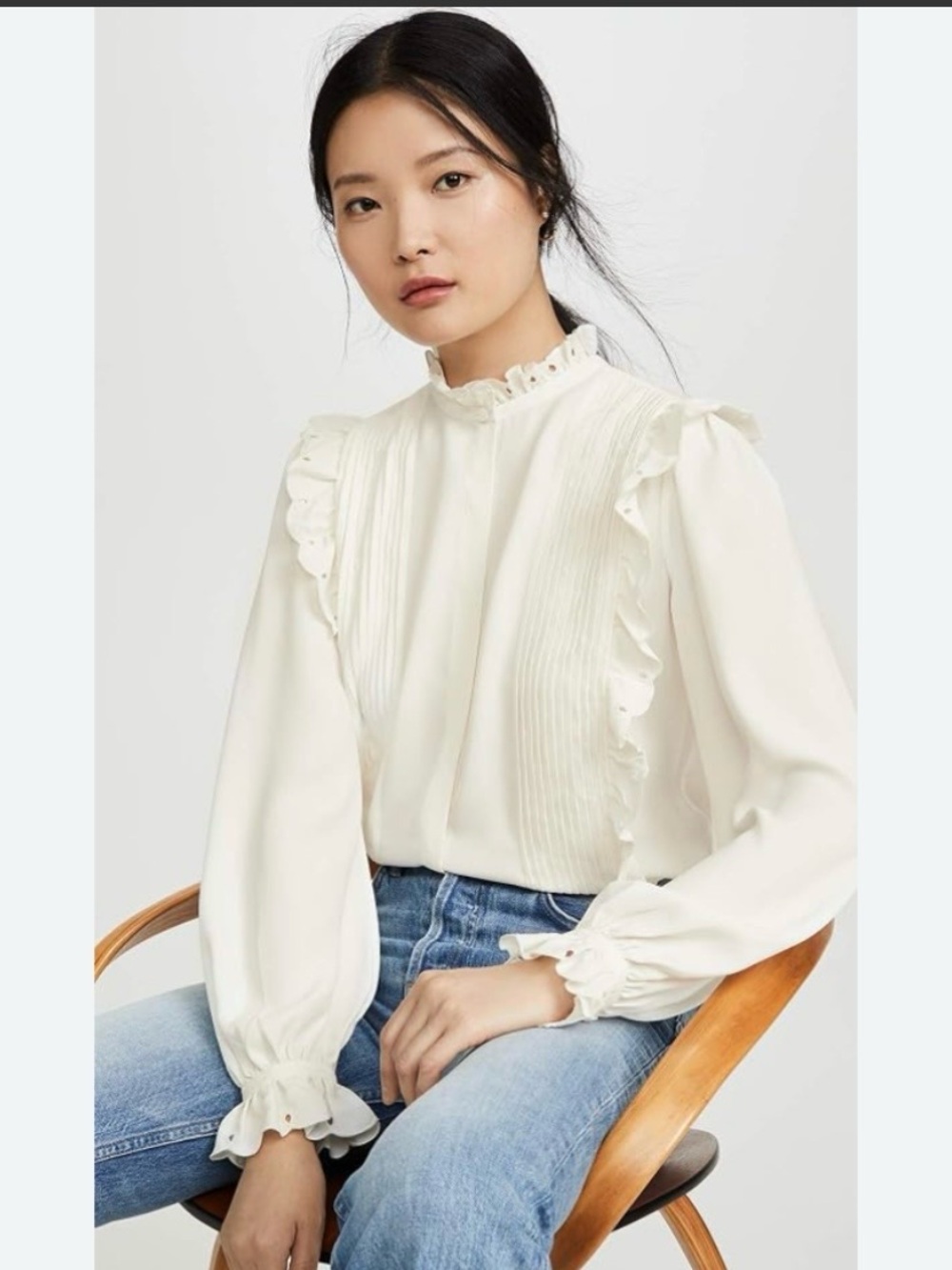 Joie Cheyanne Ruffled Pleated Blouse Top XS Porcelain Ivory Cottagecore